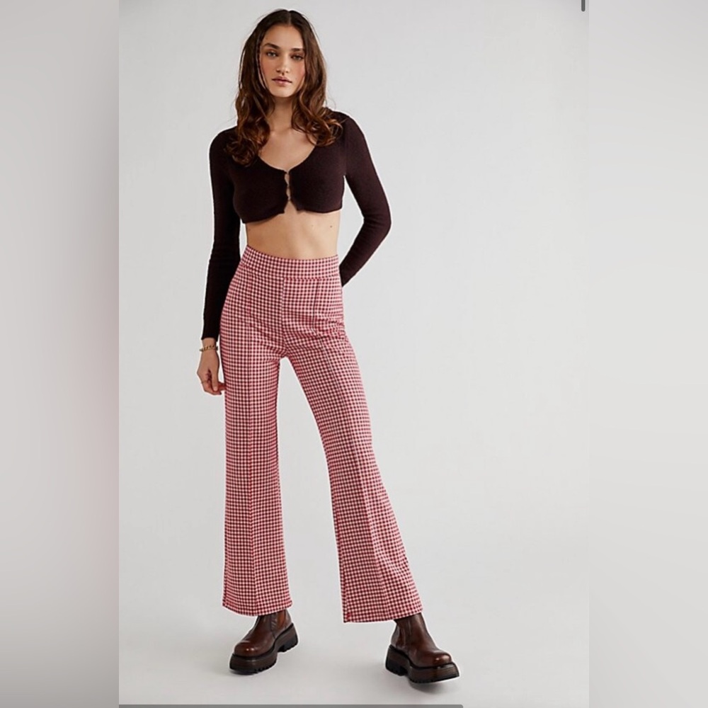 Free People Rita Flare Cherry Red Check size 14